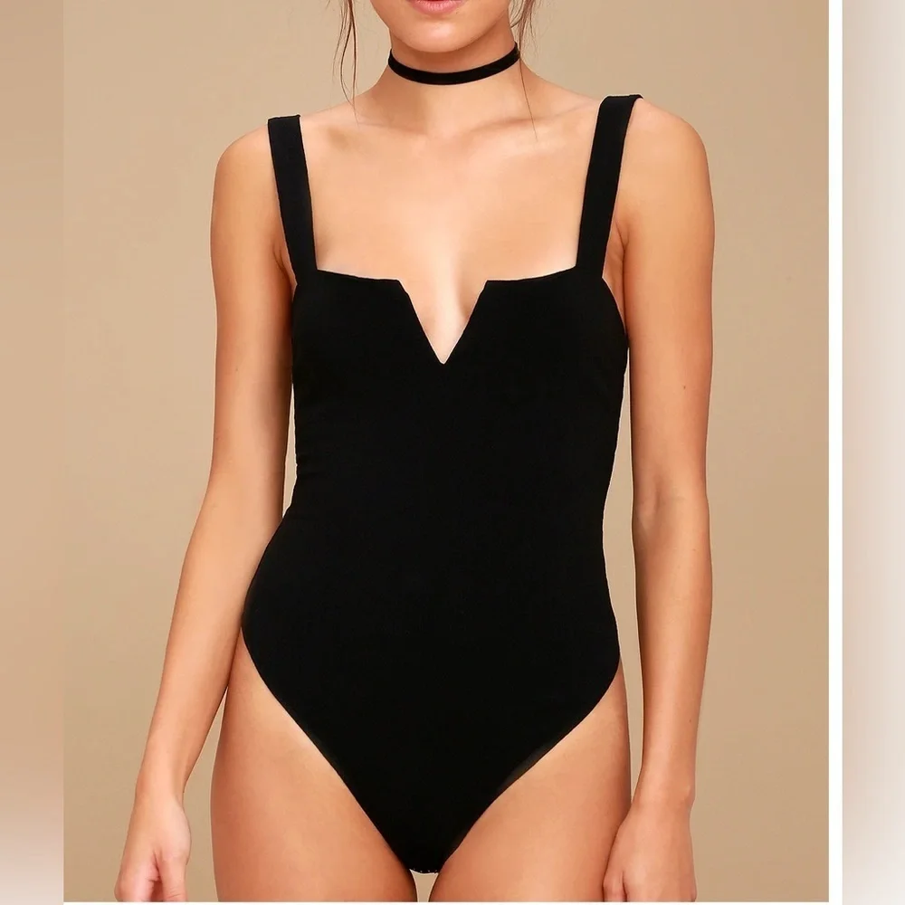 Free People Pippa Black Sleeveless Bodysuit small stretch woven fabric